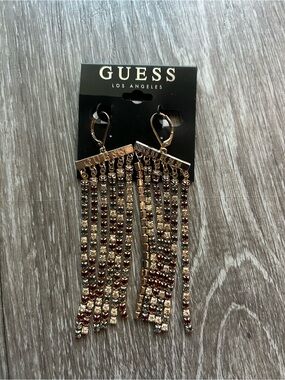 GUESS Gold-Tone Fringe Earrings with Red and Clear Crystals